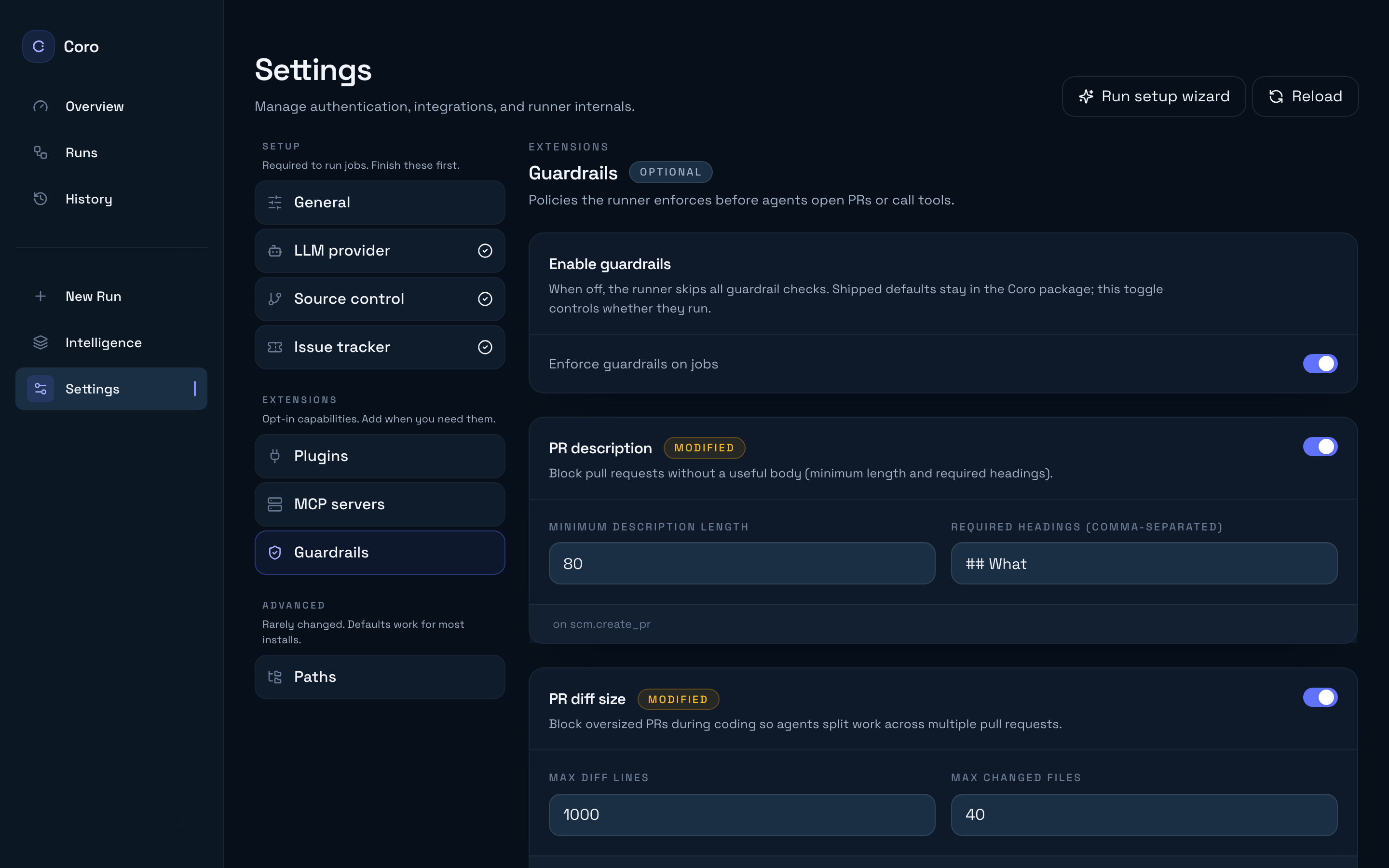 Guardrails settings