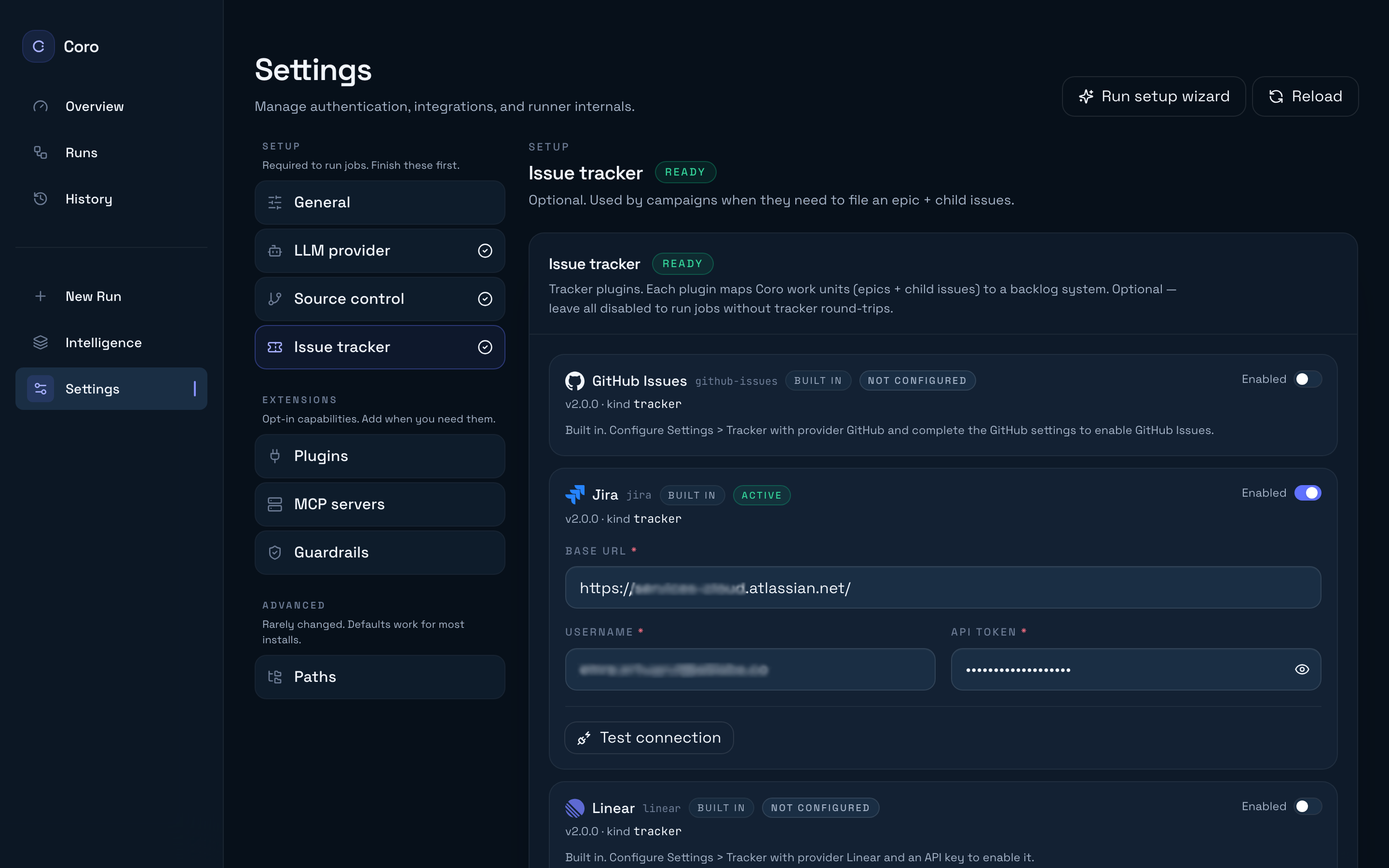 Issue tracker settings