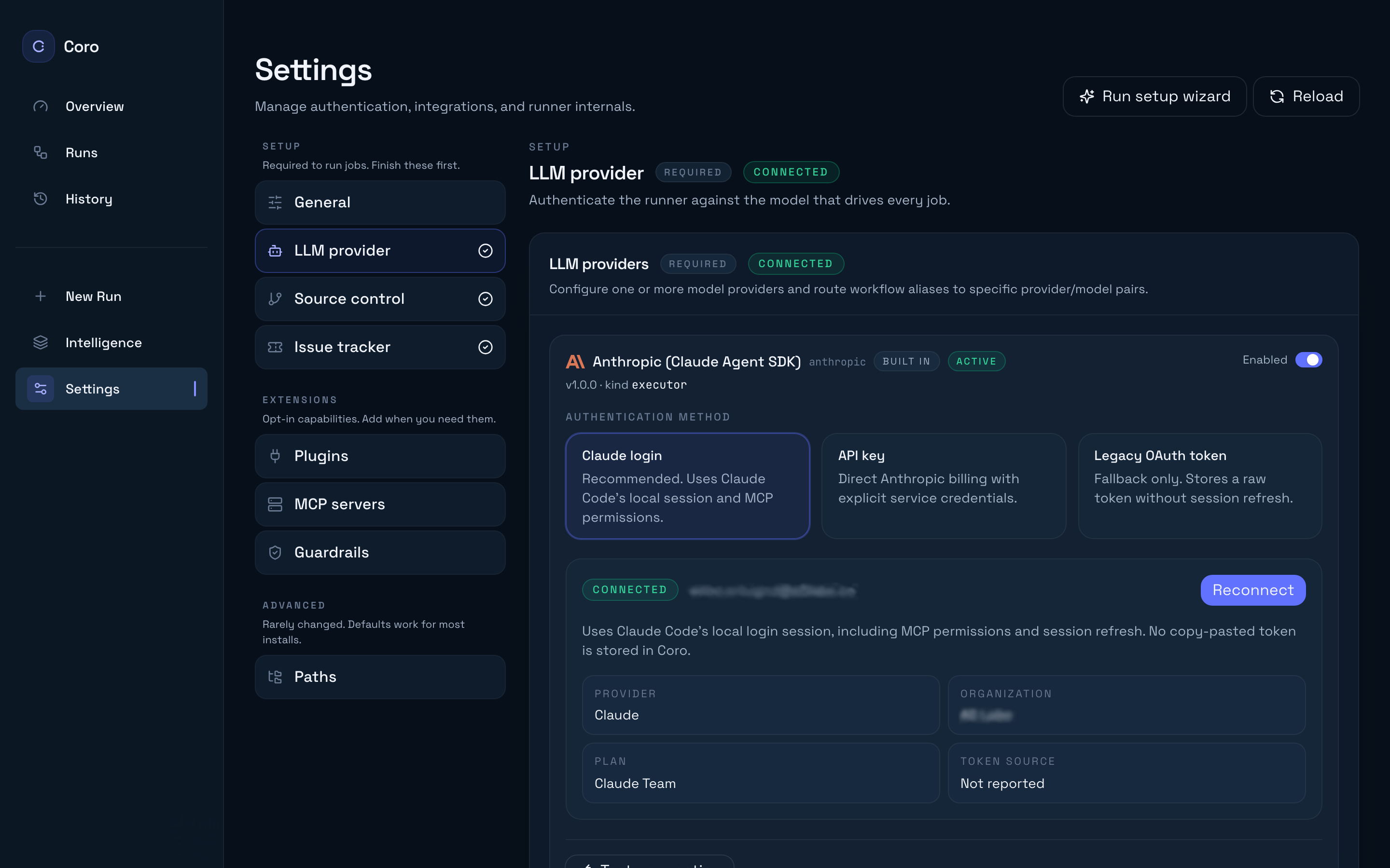LLM provider settings