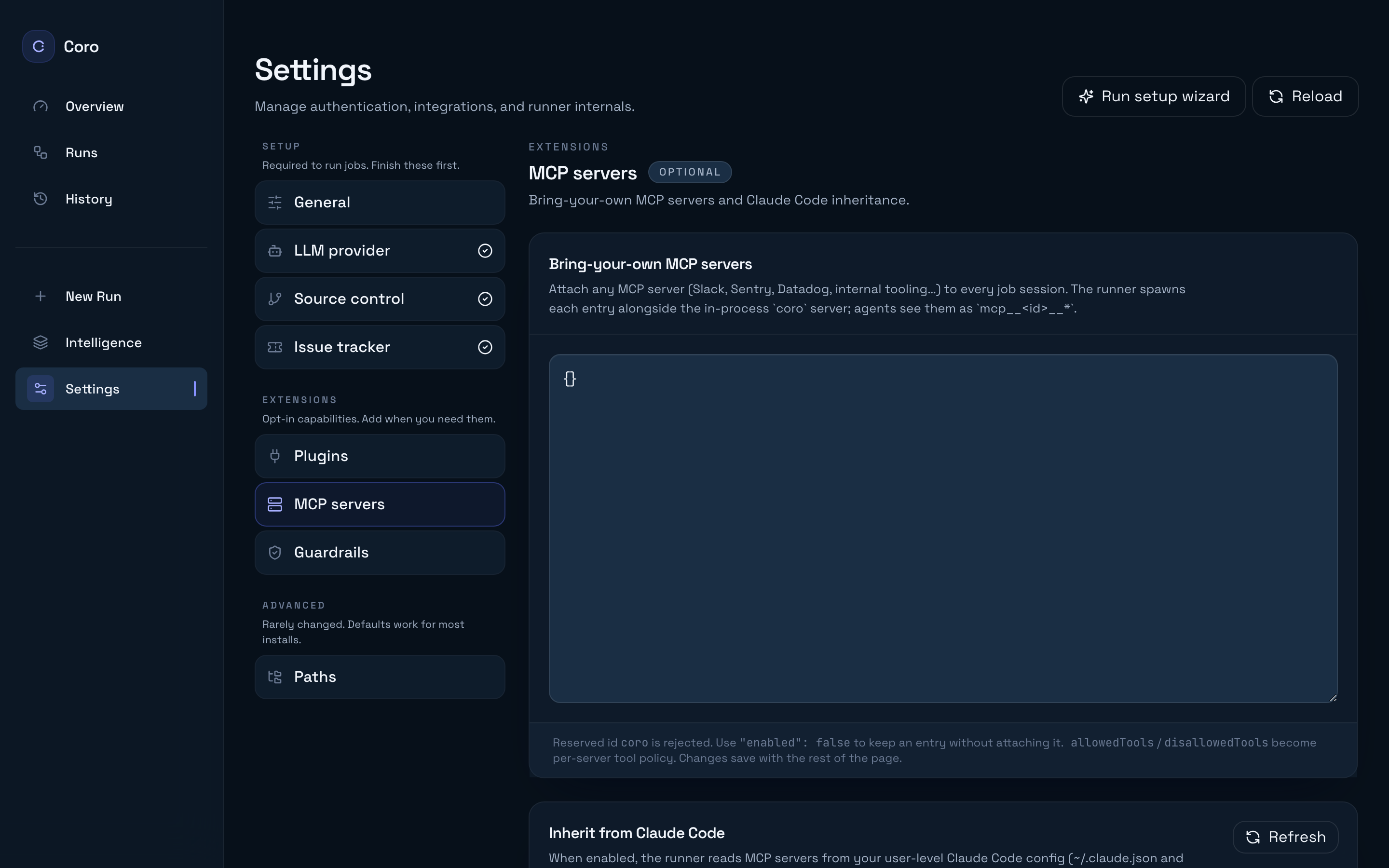 MCP servers settings