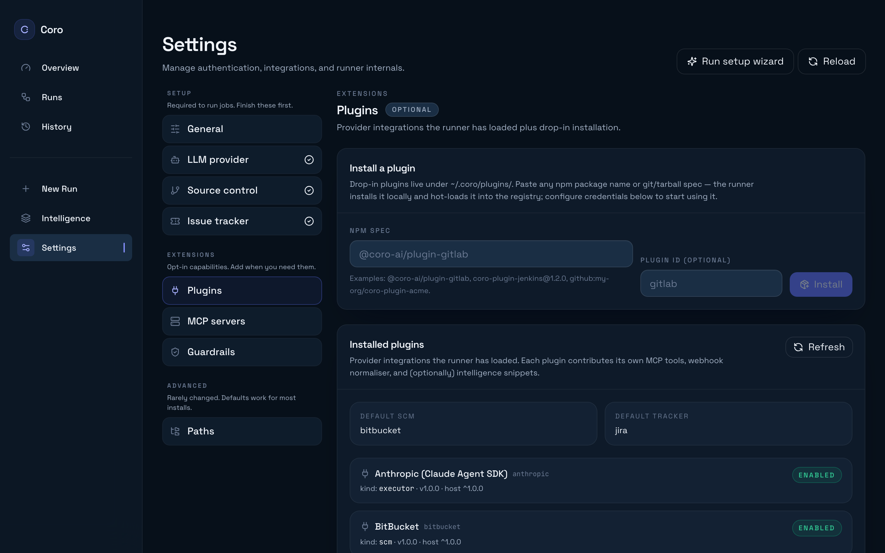 Plugins settings